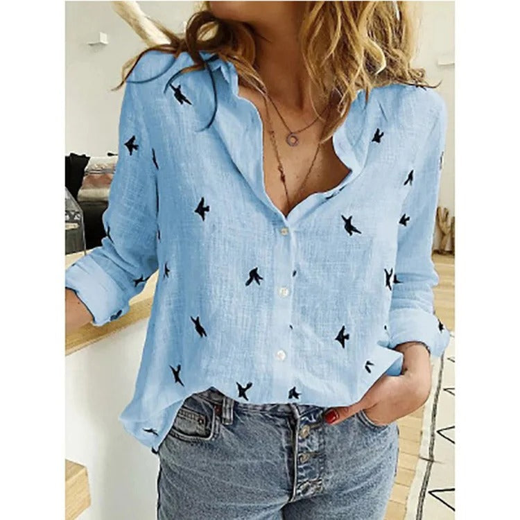Women's Blouse Long Sleeve Button-Down Elegant Design Breathable Cotton Blend 0