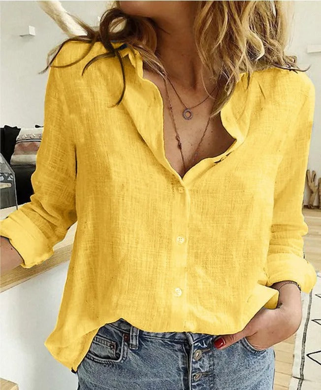 Women's Blouse Long Sleeve Button-Down Elegant Design Breathable Cotton Blend 11
