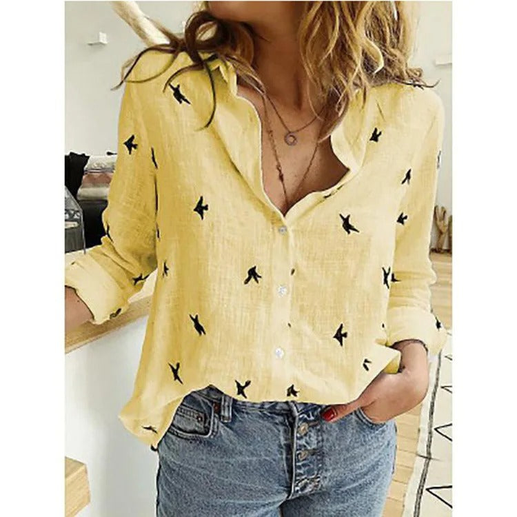 Women's Blouse Long Sleeve Button-Down Elegant Design Breathable Cotton Blend 5