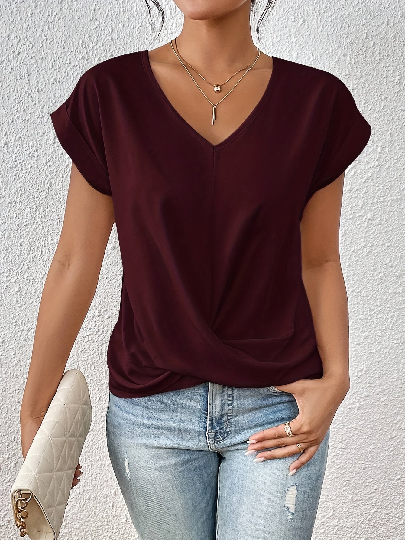 Women's Going Out Top V-Neck Knot Elegant Design Lightweight Micro-Elastic Knit S-2XL 2