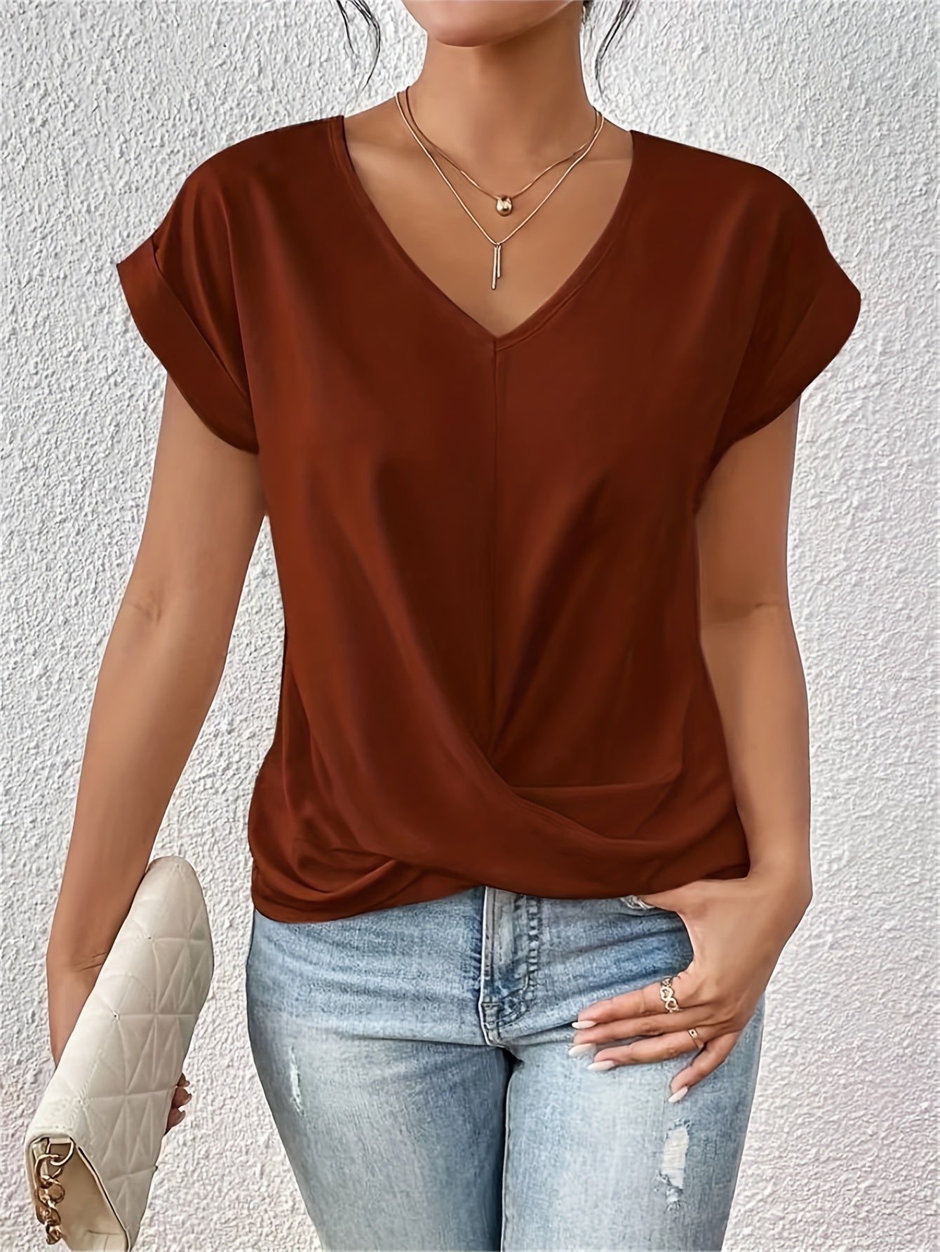 Women's Going Out Top V-Neck Knot Elegant Design Lightweight Micro-Elastic Knit S-2XL 3