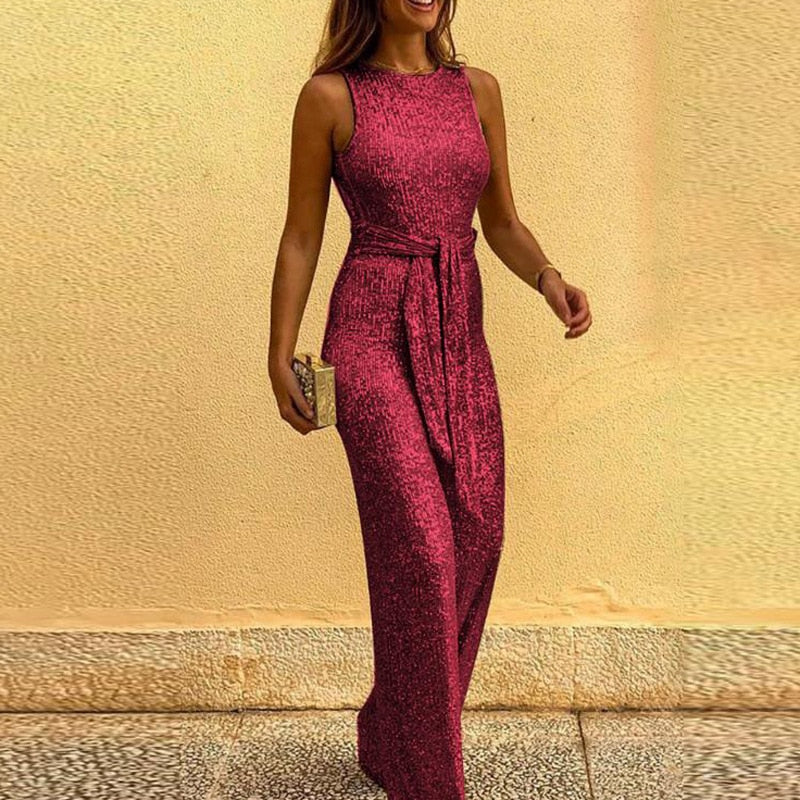 Women's Sequin Jumpsuit Black Glitter Party Outfit Elegant Fit 2