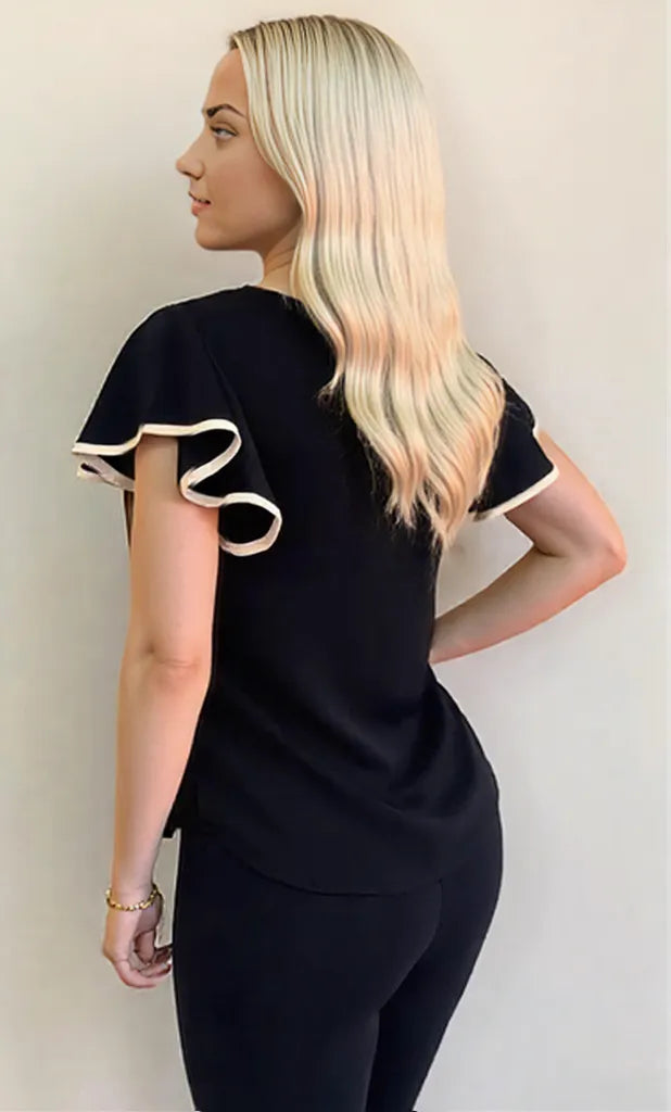Women's Top Ruffled Sleeves Orange White Black Polyester Sizes S-2XL 3